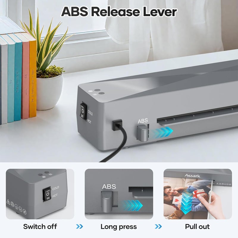 Assark Laminator, Laminator Machine A4, 4 in 1 Personal Thermal Laminator, 9 Inch Hot & Cold Laminator Kit, Fast Warm-Up & Quiet Laminator with Laminating Sheets 9pcs for Home Office School Use - Image 5